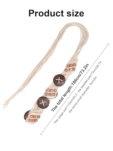 TeeYee Women's Waist Belt Adjustable Boho Style Handwoven Bohemia Tassel Rope Tie with Wooden Beads Braided Chain for Dress - color: 285white