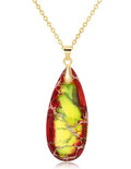 Stone Necklaces for Women Teardrop Gemstone Pendant Necklace Natural Stone Chain Necklaces - color: Red Green