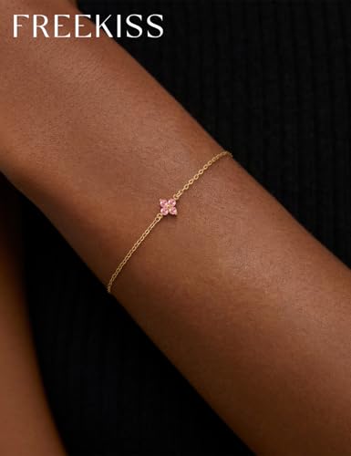 Freekiss Gold Stack Bracelets for Women: Dainty Thin Bracelet Set Trendy 14K Gold Plated Waterproof Bracelets for Women Adjustable Tennis Beaded Figaro Rope Paperclip Box Link Bracelet Gold Jewelry - style: 10 October Tourmaline - Hope
