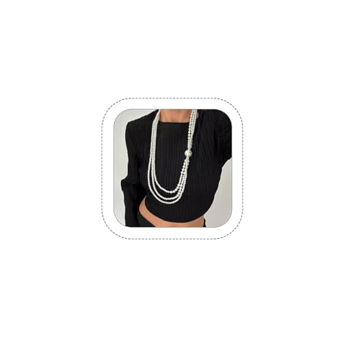 Bethynas Boho Layered Pearl Rhinestones Choker Necklace Vintage Chunky Pearl Crystal Pendant Short Necklace Chain Bridal Prom 1920s Costume Party Jewelry for Women - color: Pearl 1