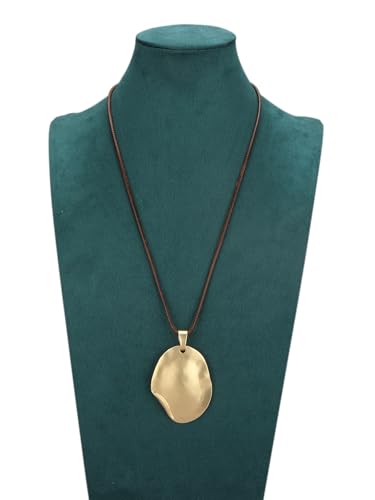Leather Necklace for Women Vintage Boho Necklaces Black Cord Choker With Pendant Casual Chunky Leather Necklace Trendy - style: Large Gold Pendant Necklace