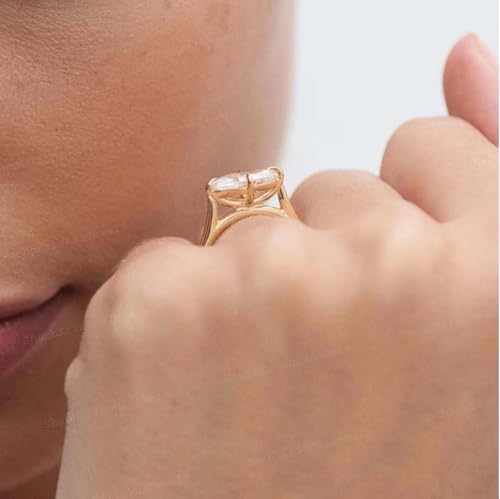 14K Yellow Gold Marquise Cut Moissanite Engagement Ring East West Solitaire Ring 4 Prong Setting, Dainty Promise Jewelry Gift for Women