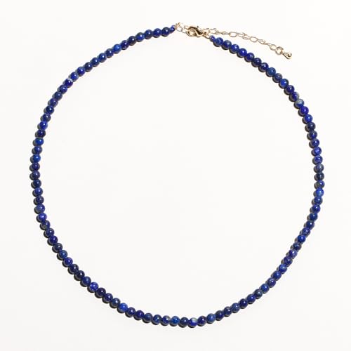 Simple Choker Necklace for Women Real Stone and Crystals Necklaces 4mm Beaded Choker Jewelry Meditation Gift for Women (16"+2") - style: Lapis Lazuli