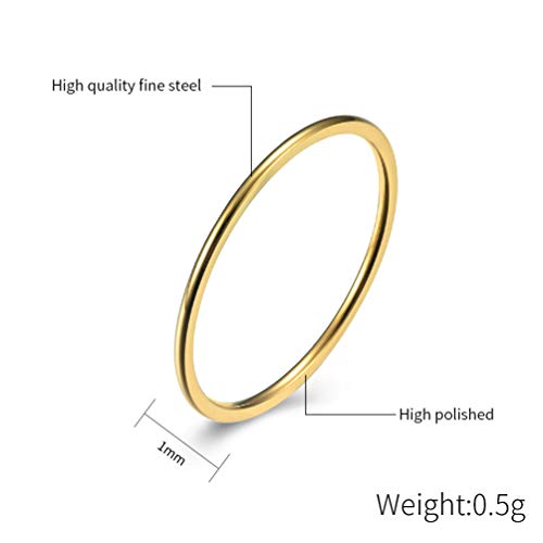8pcs 1MM Thin Stainless Steel Knuckle Midi Stacking Rings for Women Plain Band Comfort Fit - color: Dome - Gold 8pcs(size 3 to 10)