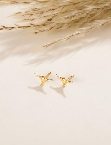 Mameloly Cowgirl Earrings for Women CZ 14K Gold Plated Western Cowboy Hat Dangle Hoop Earrings Cute Jewelry Hypoallergenic - color: Bull's-head Shape