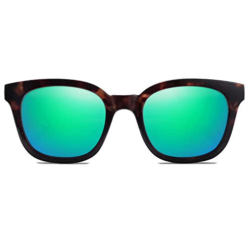 SOJOS Classic Square Polarized Sunglasses Womens Mens Retro Trendy UV400 Sunnies SJ2050 - color: Tortoise/Green