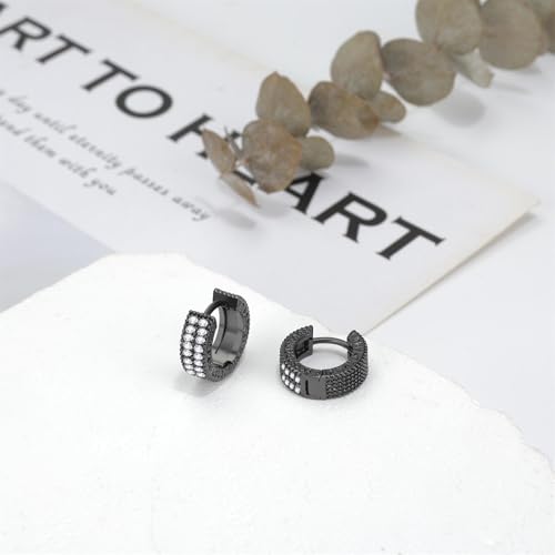 Black Viking Hoop Earrings for Men: Nordic Runes Huggie Earrings with CZ Stone Punk Jewelry Gift-Style B