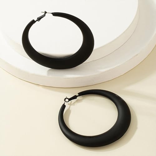 Chunky Gold Large Hoop Earrings for Women, Dainty 14K Gold Big Circle Round Statement Earrings Silver Trendy Thick Hoops Ear Jewelry for Anniversary - color: Black 1.96in