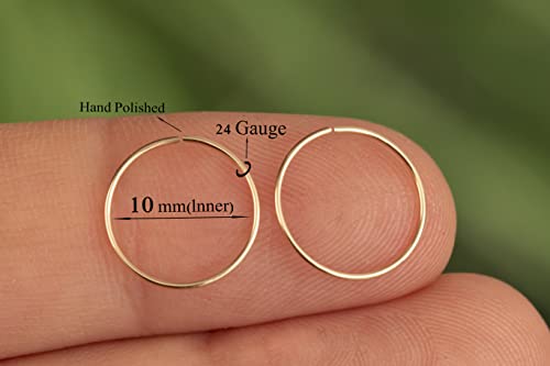 Gold Hoop Earrings Silver Hoop Earrings - Hoop Earrings For Women Two Pcs Of Thin Gold Filled Sterling Silver Hoops, Helix Hoop, Tragus Ring, Cartilage Hoop - color: Gold, style: 10mm 24 gauge / 1 pair