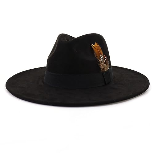 LIDHAY Big Wide Brim Fedora Hats for Women Men Western Suede Hat Panama Hat Outdoor Hats - color: Black