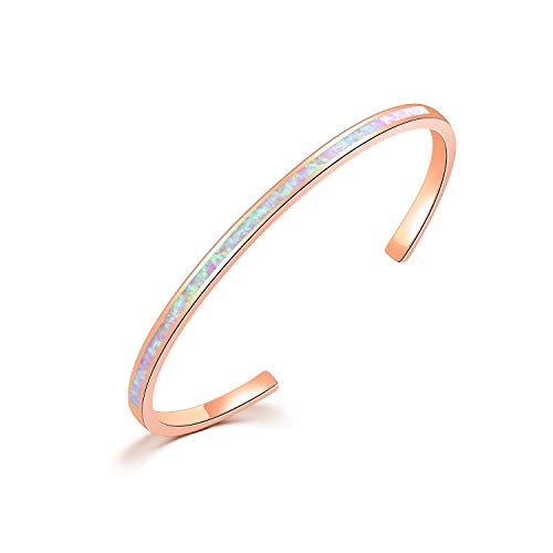 CiNily Womens Cuff Bracelet,Opal Bangle Bracelets Gold Plated Hypoallergenic Ladies Gemstone Open Cuff Bangle Bracelet - color: thin open cuff bracelet-pink color