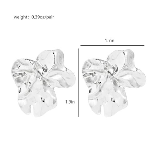 Statement Chunky Gold Large Silver Earrings for Women Trendy, Big Irregular Geometric Dainty Liquid Metal Stud Earrings Simple Prom Party Jewelry Gift - color: Silver -Cute