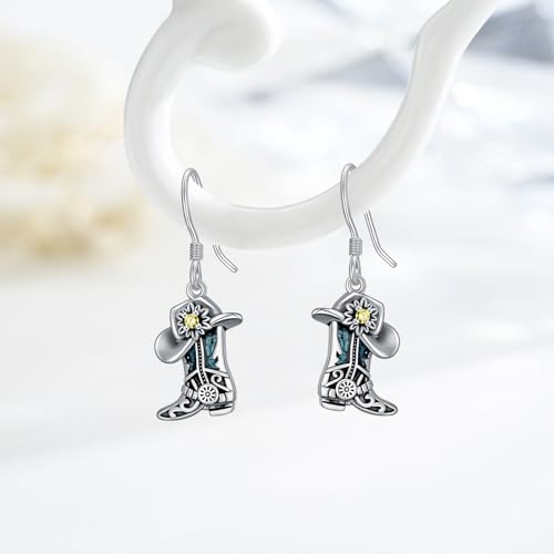 Western Earrings for Women 925 Sterling Silver Turquoise Western Country Dangle Drop Earrings Country Jewelry Gifts for Cowgirl Cowboy - style: Cowboy Boot-C