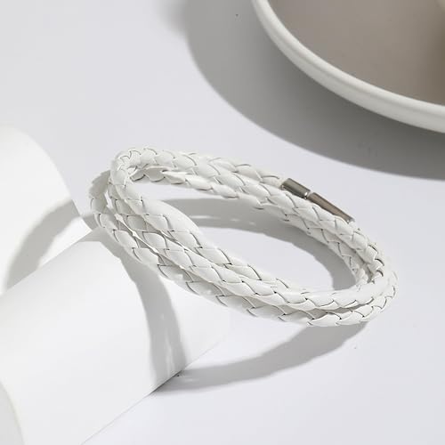 Long tiantian Boho Bracelets for Women Western Jewelry for Women Leather Wrap Bracelets Stackable Bangle Western Outfit for Women - color: man bracelet(white)