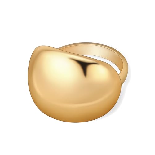 Gold Silver Rings Set for Women Chunky Statement Rings ZC Dome Evil Eye Croissant ring Thick 18K Gold Plated Band Rings - color: flat dome, size: 6