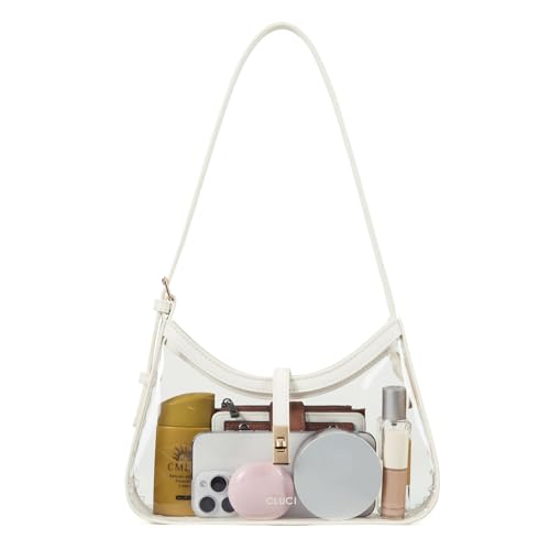 CLUCI Clear Bag for Stadium Events, Clear Purses for Women, Shoulder Bag Hobo Handbag with Adjustable Strap - color: B-transparent With White-small