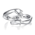 Vito 925 Sterling Silver Adjustable Open Spoon Ring for Women Men, Lotus Sunflower Snake Spoon Band Rings Feather Hug Witches Knot Inspirational Jewelry Gift for Wife - style: hug ring-silver