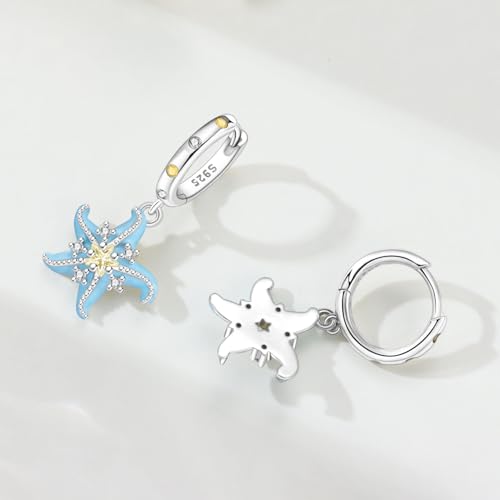 925 Sterling Silver Dangle Earrings for Women, Butterfly&Bee Animals Design, Hypoallergenic Jewelry gifts - color: Starfish Earrings (Small circle earrings)