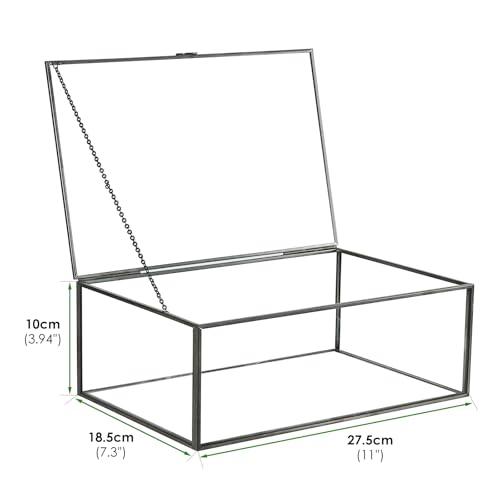HighFree Vintage Glass Box with Lid - Clear Jewelry Glass Display Box Keepsake Box - Home Decor Decorative Box for Trinket Rings Bracelet (Black, Large) - color: Black, size: Large