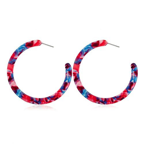 Boho Acrylic Hoop Earrings Bohemian Statement Colorful Acetate Lucite Tortoise Shell Resin Geometric Big Lightweight C Open Hoops Earrings for Women Prom Party Holiday Fashion Jewerly Gifts - color: Blue