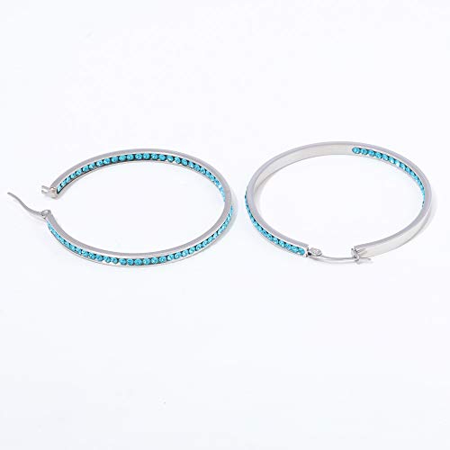 CiNily Mult-colors Crystal Stainless Steel Hoop Earring for Women Hypoallergenic Jewelry for Sensitive Ears Large Big Hoop Earrings 2" - color: Blue