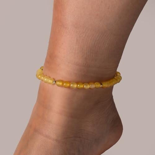 Softones 6mm Natural Stone Anklet for Women Gemstone Ankle Bracelets for Women Healing Energy Crystal Anklets Adjustable(8.5-10 Inches) - color: Yellow agate