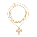Chunky Necklace Stack Big Statement Necklace for Women Layered Large Oval Circle Cross Necklaces Stackable Boho Necklaces for Women Chunky Jewelry - style: B - cross