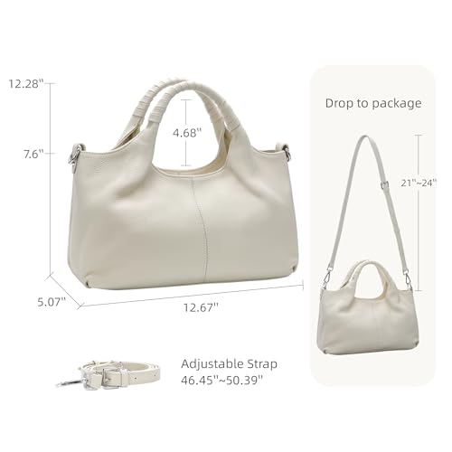 Iswee Genuine Leather Shoulder Bags Purses and Handbags for Women Satchel Designer Cross Body Hobo Medium Size Tote - color: Beige