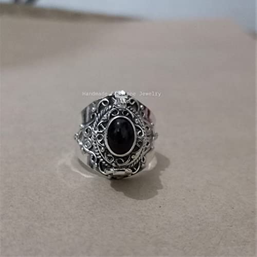 Black Onyx Ring, Poison Box Ring, Black Stone Ring, Birthstone Ring, Locket Ring, Poison Pill Box, Designer Box Ring, Healing Crystal Ring, Secret Message Ring, Natural Black Onyx Jewelry