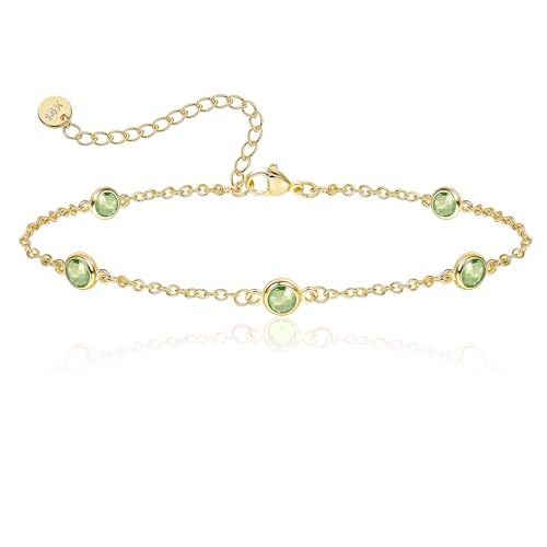 Birthstone Bracelet for Women 14K Gold Plated Dainty Link Bracelet Trendy Non Tarnish Trendy Chain Bracelets Birthday Valentines Gifts Jewelry for Women Mom Daughter Wife Sister Friend - color: 08.August