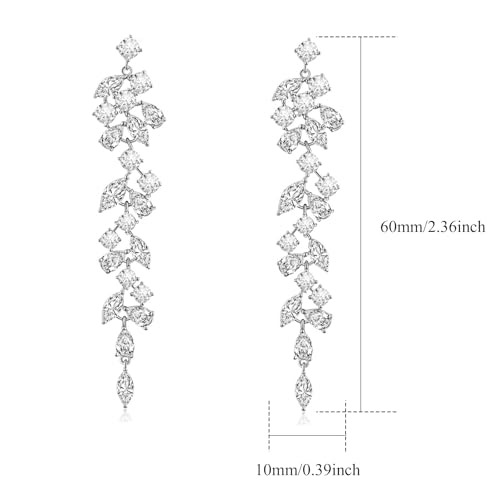 Awinesn Clip on Earrings for Women 925 Sterling Silver Plated Cubic Zirconia Long Tassel Dangle Drop Earrings Non Pierced Earrings for Women Jewelry Gifts Wedding Party - color: leaves 3