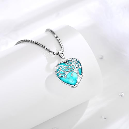 Turquoise/Amethyst/Moonstone/Black Onyx Tree of Life Necklace for Women Hummingbird Necklaces White Gold Plated Copper Jewelry - style: A-Tree of Life -Turquoise
