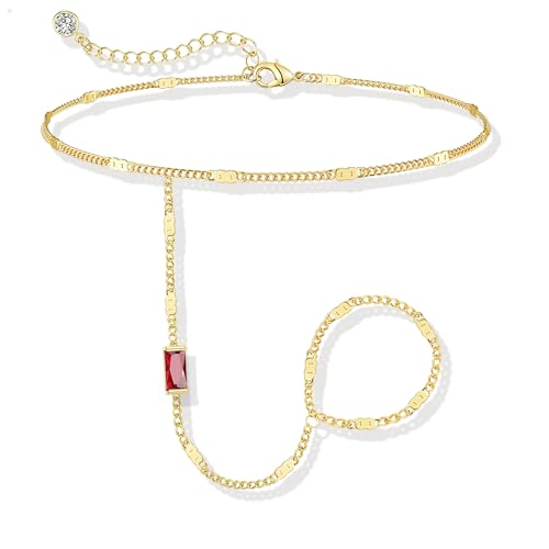 Birthstone Gold Bracelets for Women Trendy 14K Gold Plated Hand Chain Bracelet Stack Stackable Friendship Birthday Bracelets Gifts Christmas Stocking Stuffer for Women - color: 01 January