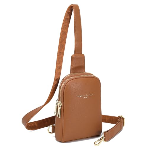 INICAT Women's Small Sling Bag, Lightweight Everyday Vegan Leather Crossbody Purse for Daily Essentials and Travel Light - color: Brown, size: Small