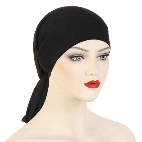 YYAOJHAO Pre Tied Bandanas Headscarf for Women - Solid Wave Chemotherapy Caps Headwrap Chemo Turban Headwear Hats - color: Black