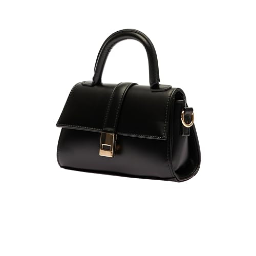 MOON CANTA Mini Crossbody Bag for Women – Small Faux Leather Shoulder Purse with Gold Lock, Elegant Design for Daily Use - color: Black