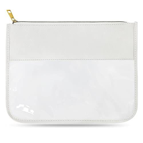 LOKFAR Nylon Makeup Bag DIY Chenille Letter Clear Travel Zipper Pouch, Preppy Makeup Bag Clear Cosmetic Bag, Water-proof Makeup Travel Pouch Snack Bags for Women (White) - color: White