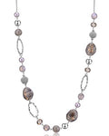BULINLIN Beaded Long Necklace for Women Silver Sweater Chain Necklace with Crystal Resin Beads, Fashion Jewelry Necklace - color: Grey