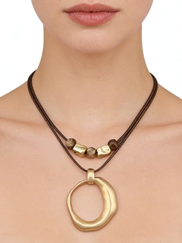 GelConnie Boho Necklaces for Women Cowgirl Necklace Stone Leather Cord Pendant Necklaces With Beads Long vintage Layered Choker Necklace - style: Brown Leather Pendant