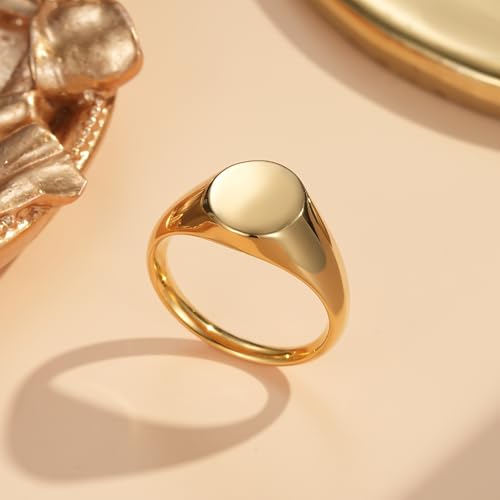 YeGieonr Non Tarnish Gold Rings for Women, Waterproof Gold Signet Ring, 18K Gold Plated Stackable Rings for Everyday Wear - color: Oval