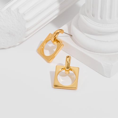 MUYAN Gold Silver Geometric Drop Dangle Earrings for Women Brushed Link Square Dangle Earrings Trendy Jewelry - color: A Gold