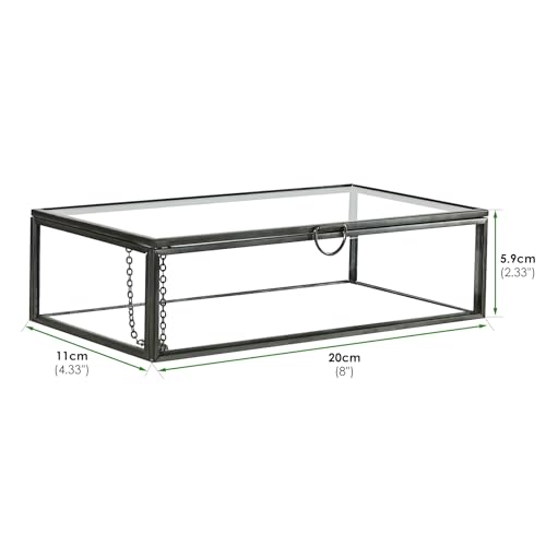 HighFree Vintage Glass Box with Lid - Clear Jewelry Glass Display Box Keepsake Box - Home Decor Decorative Box for Trinket Rings Bracelet (Black, Medium) - color: Black, size: Medium