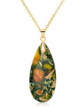 Stone Necklaces for Women Teardrop Gemstone Pendant Necklace Natural Stone Chain Necklaces - color: Yellow Green