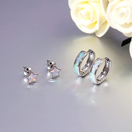 CiNily Huggie Earrings Opal Hinged Hoop Earrings Gold Plated Hypoallergenic Small Hoop Earrings for Women Teen Girls Men Sensitive Ears - color: Silver Plated-White