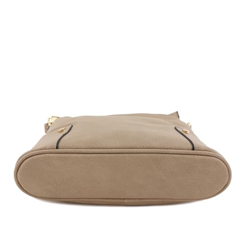 ALYSSA Triple Zip Pocket Large Crossbody Bag - color: Sand