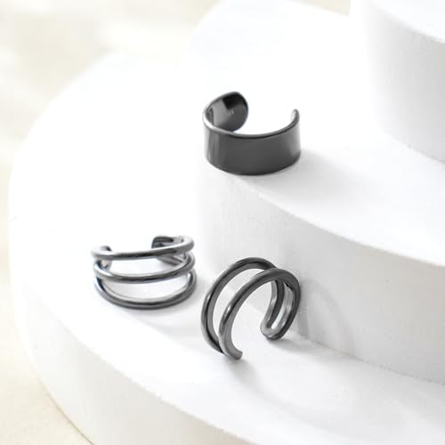 CHIC & ARTSY 925 Sterling Silver Ear Cuffs for Women, Non Piercing Clip On Cartilage Cuffs, Adjustable Fake Conch & Helix Earrings, Gold Plated & Oxidized Various Styles - color: ear cuff #8