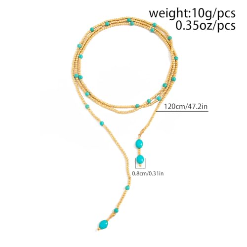Statement Long Necklaces for Women Vintage Layered Beaded Long Chain Necklaces Boho Y Shaped Tassel Long Pearl Necklace Statement Bead Necklace Jewelry Gift for Women - style: Turquoise Beaded