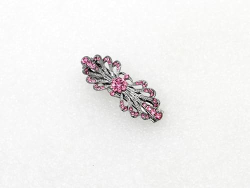 Faship Pink Small Mini Black Gun Plated Floral Hair Barrette Clip - color: Pink / Black gun plated