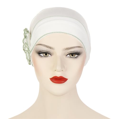 Headwrap Turbans for Women - Twist Soft Floral Solid Caps Pre Tied Chemo Beanies Headwear Hat for Cancer - color: White Green