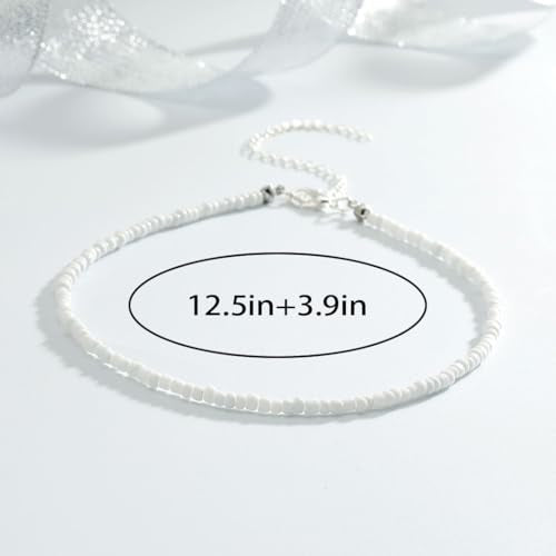 Tgirls Boho Choker Necklace Chain Rice Beaded Necklaces Seed Bead Necklace Accessory for Women - color: White